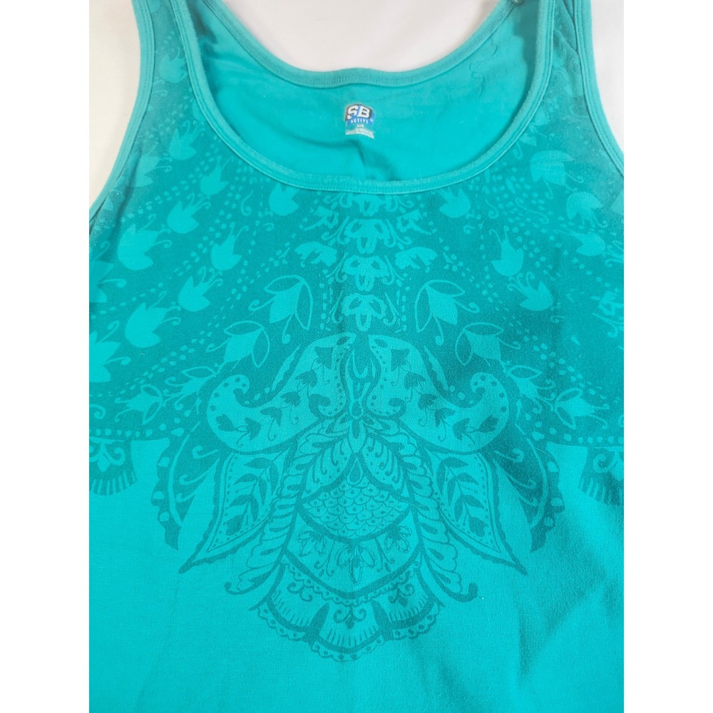 SB Active Teal Green Graphic Tank Top with Built-in Shelf Bra Size Large